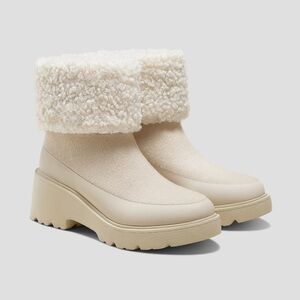 Vivaia Elaine Faux Fur Platform Chunky Wedge Boots Wool Water Repellent 38